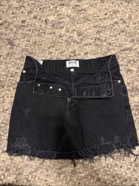 AGOLDE Black Distressed Denim Skirt